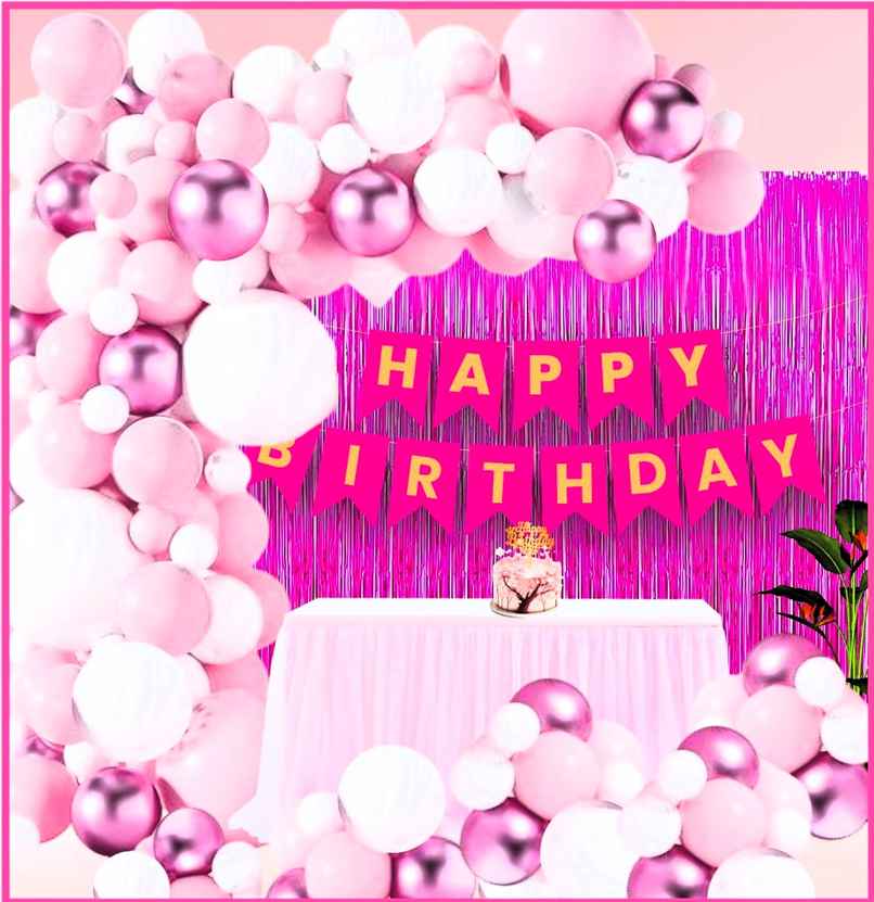 Birthday Decoration Kit Pink and White | Let's Vybe