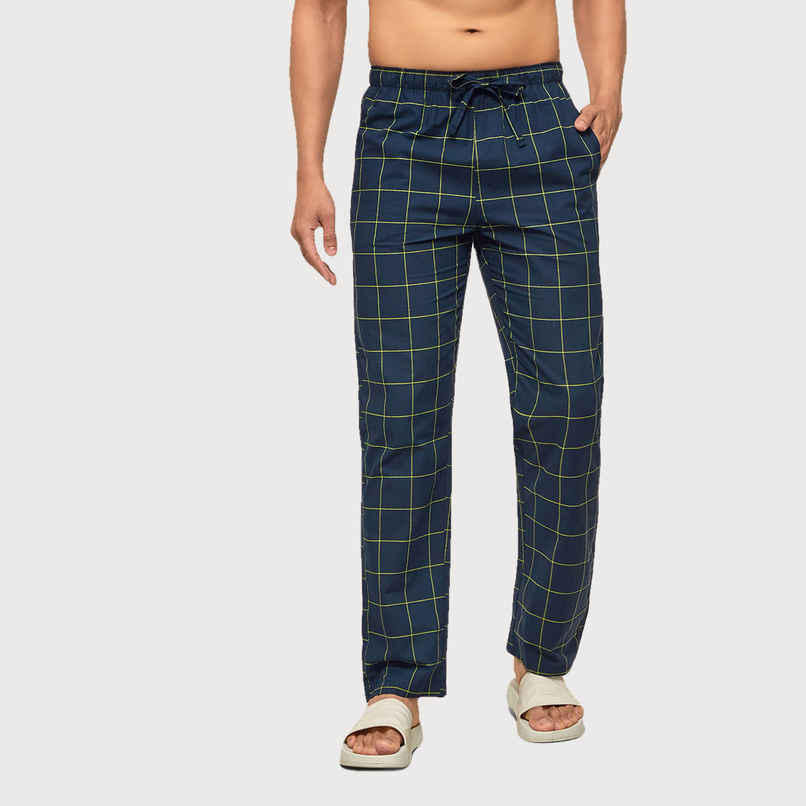 XYXX Checkmate 100% super combed cotton Checks Pyjama Relaxed Fit | 2 Side pockets | Navy- XL