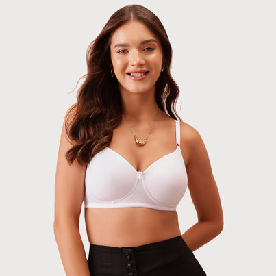 Clovia Women Padded Non-Wired Full Coverage T-Shirt Bra - Cotton Rich | White | 32C Clovia Women Padded Non-Wired Full Coverage T-Shirt Bra - Cotton Rich | White | 32C