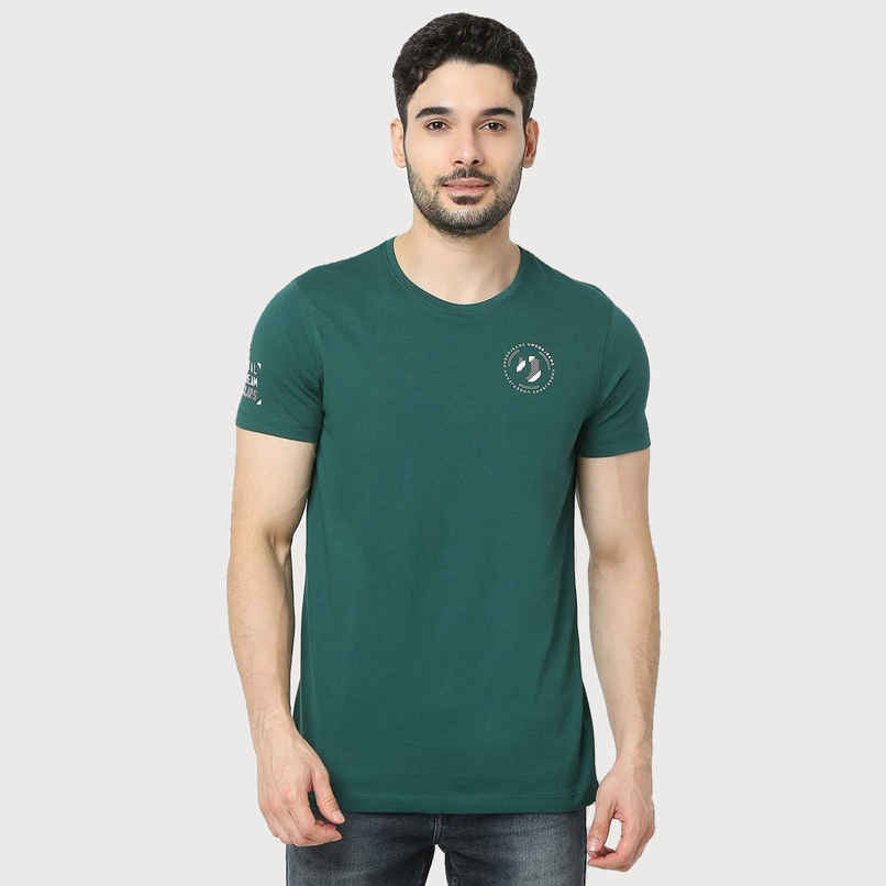 Underjeans by Spykar Men Pure Cotton T-shirt | Bottle Green - M