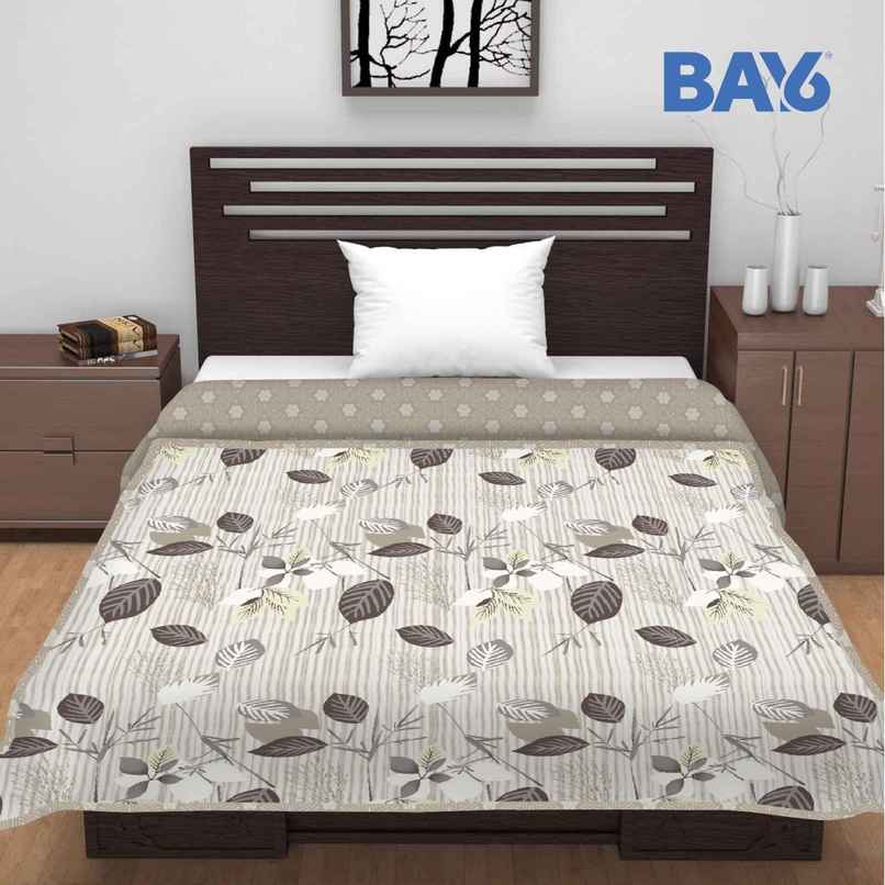 BAY6 Microfibre Leaf Print Single Bed Dohar | Beige & Brown | 150 x 220 cm