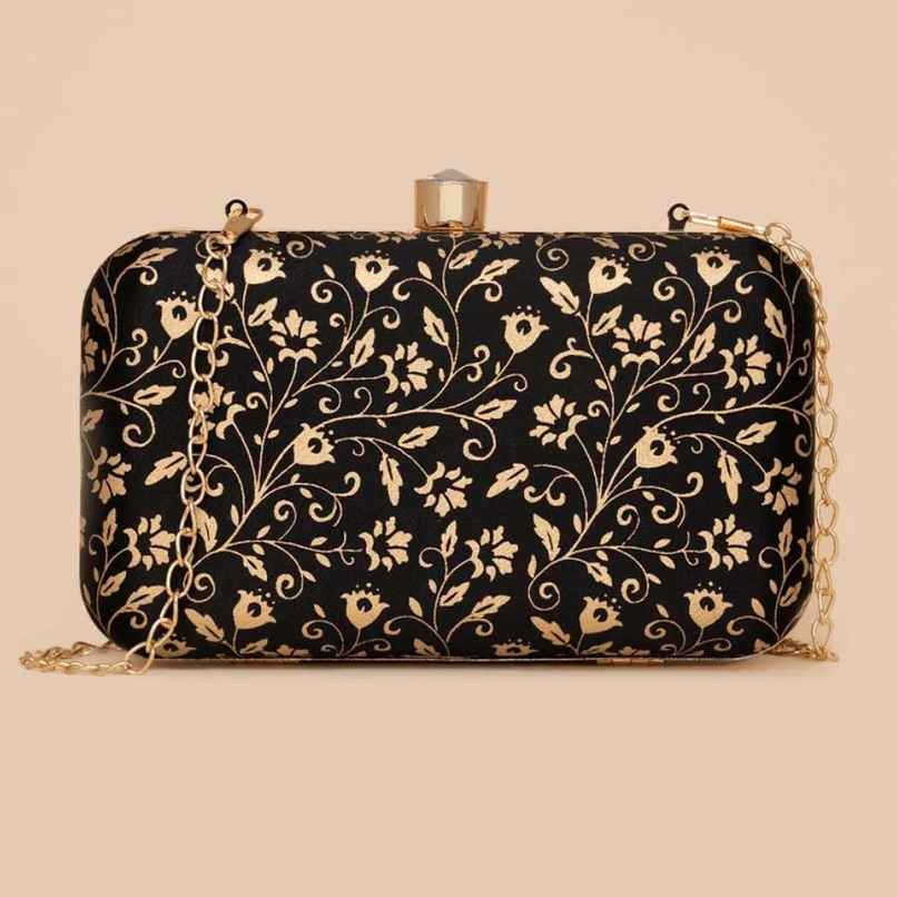 Zouk Srinagar Garden Clutch - Black and Golden