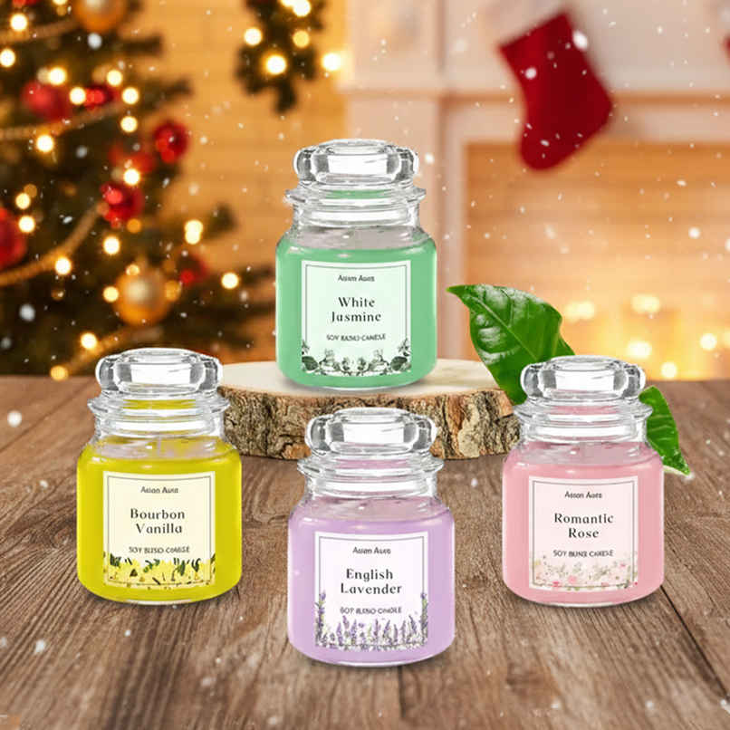 Scented Jar Candles | Jasmine, Rose, Vanilla & Lavender | Pack of 4 | Asian Aura