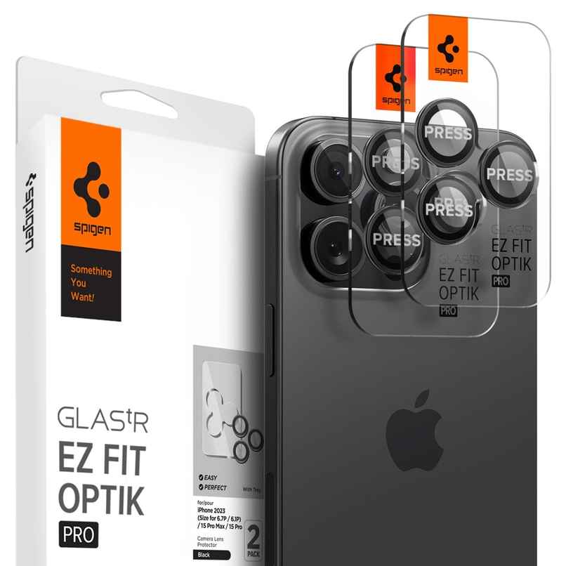 Spigen iPhone 15 Pro Max/15 Pro/14 Pro Max/14 Pro High Quality Glass EZ Fit Optik Pro Black (2P) Spigen iPhone 15 Pro Max/15 Pro/14 Pro Max/14 Pro High Quality Glass EZ Fit Optik Pro Black (2P)