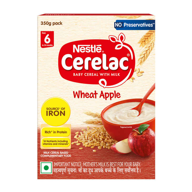 Nestlé CERELAC Wheat Apple Baby Food Cereal, No Preservatives, 6 to 24 Months Baby