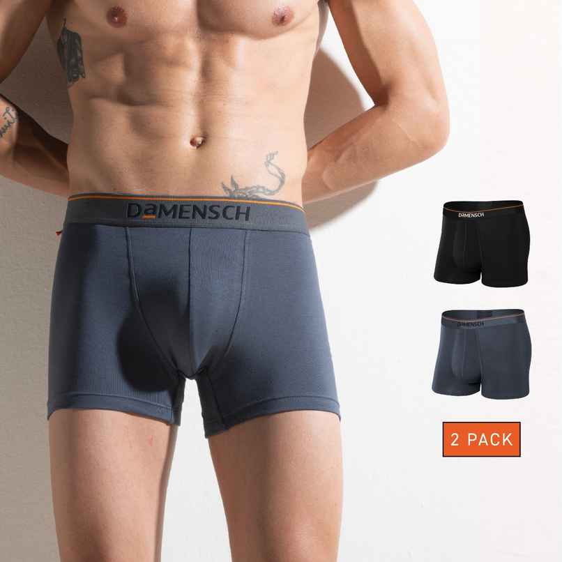 DaMENSCH Men's Premium Cotton Trunks | Black and Charcoal - L