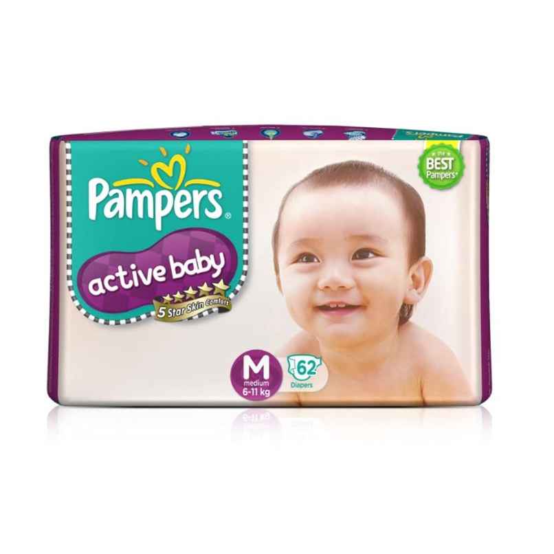 Pampers Active Baby Diapers | Taped Style | M | 62 pcs
