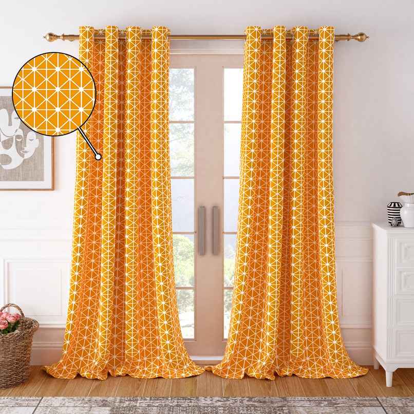 Story@Home 300 GSM 100 % Cotton Abstract 1 U Door Curtain | Orange & White