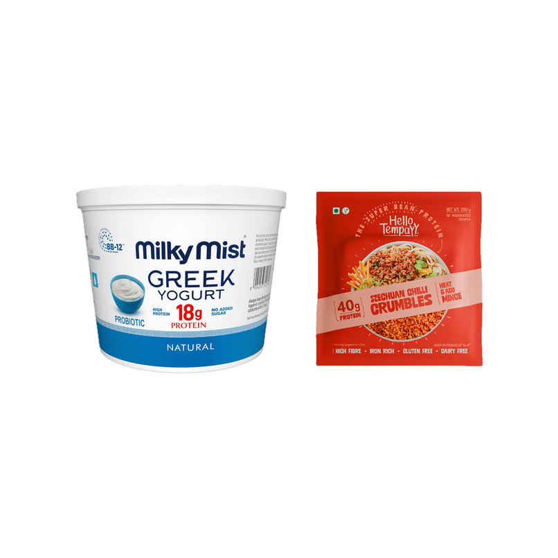 Milky Mist Greek Yogurt (225g) & Hello Tempayy 40G Protein Tempeh Crumbles | Szechuan | Heat & Add (200g) Combo