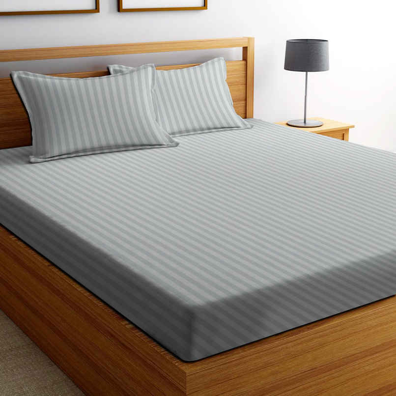 Dream Living King Size 120 Gsm Striped Bedsheet | With 2 Pillow Covers | Grey | 106 x 106 in