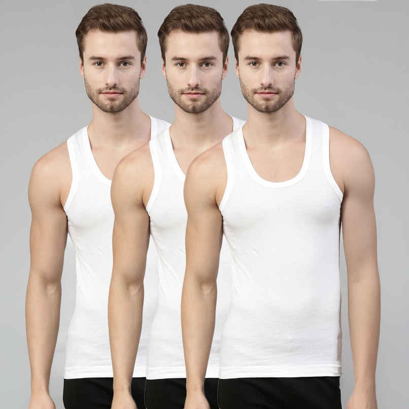 Dixcy Scott Men's Solid 100% Combed Cotton Itch - Free U-neck Sleeveless Vest | White - XL