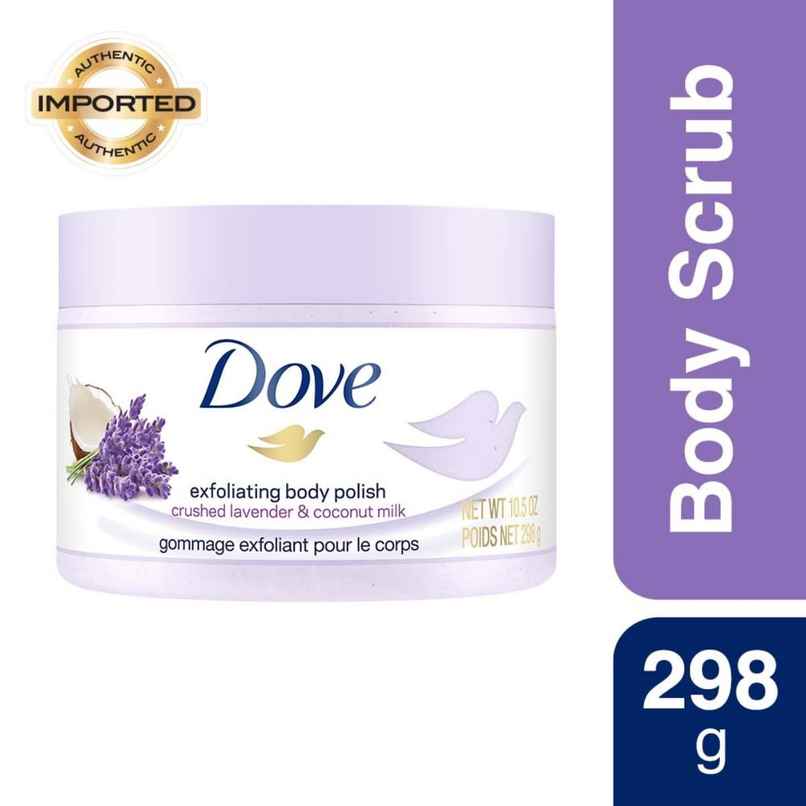 Dove Exfoliating Body Polish Scrub Crushed Lavender & Coconut Milk For Dry Skin