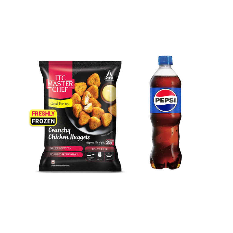 Itc Master Chef Crunchy Chicken Nuggets | Source Of Protein | No Added Preservatives | 25 Pieces (450g) & Pepsi Soft Drink | Carbonated Beverage (750ml) Combo