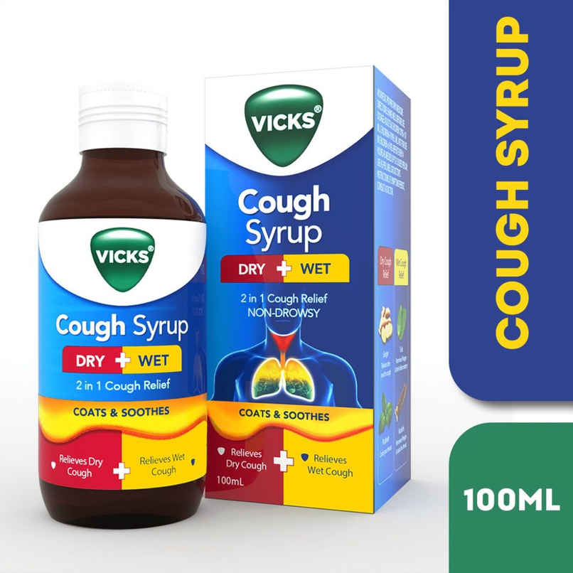 Vicks Cough Syrup for Dry & Wet Cough with Tulsi, Ginger & Ayurvedic Ingredients
