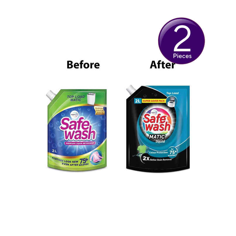 SafeWash Top Load Matic Premium Detergent Liquid | 2X Stain Removal | Combo