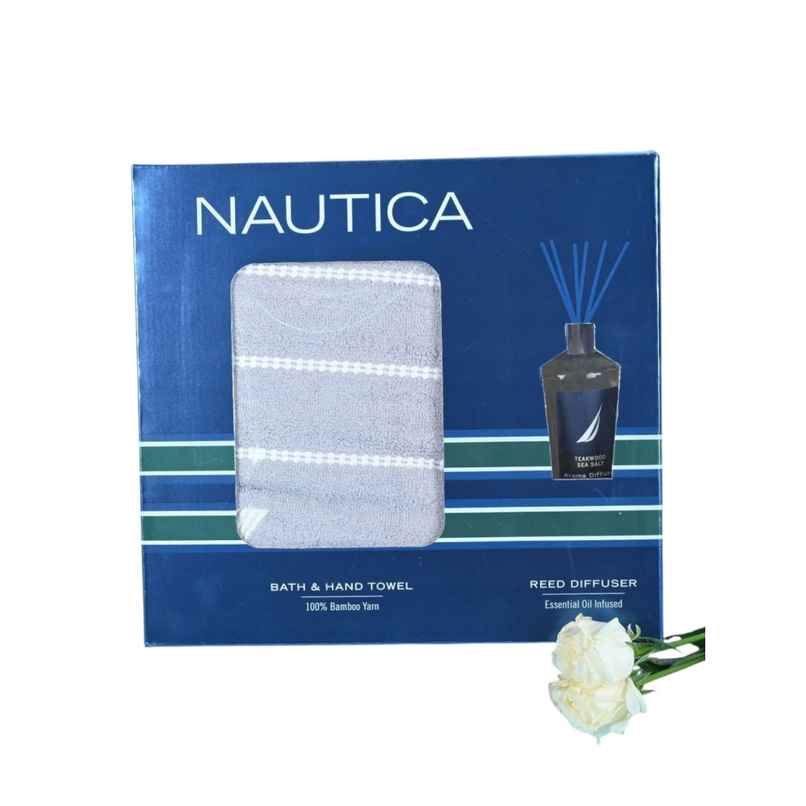 Nautica [4Pc] High Absorbency Super Fast Fast Drying Bamboo Towel -1-Bath 2-Hand 1- Solid-Ltgrey