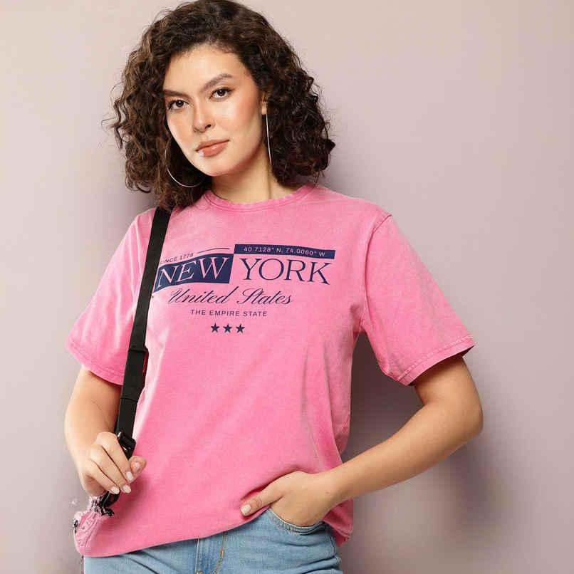 Dillinger Women's Oversized Printed Crew Neck T-shirt | Fuchsia - M