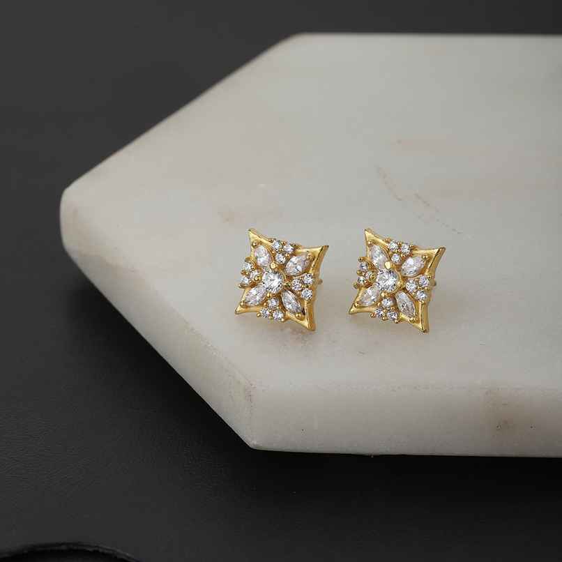 Carlton London 18kt Gold Plated with CZ and Pearl Square Stud Earring | FJE2310