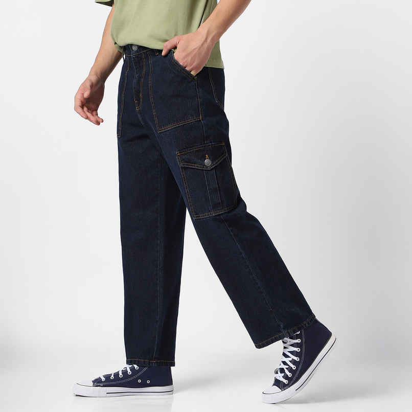 Urbano Fashion Men's Blue Loose Baggy Fit Cargo Jeans With 6 Pockets Non-Stretchable-30