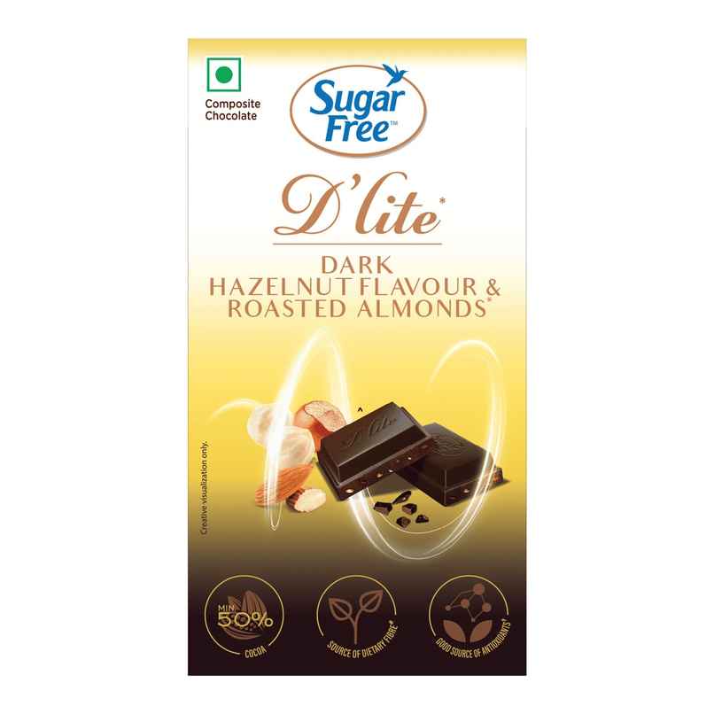 Sugar free D'lite Hazelnut & Roasted Almonds Dark Chocolate Bar