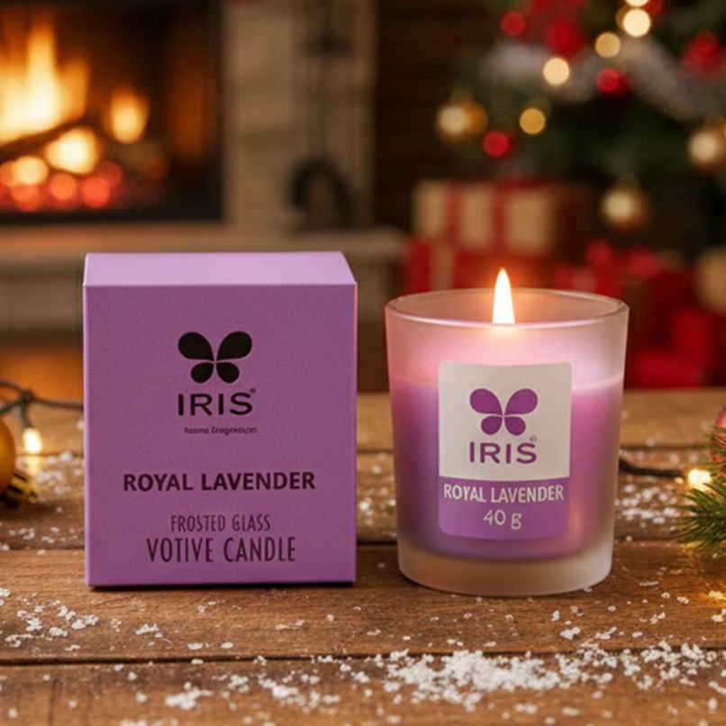 IRIS Royal Lavender Frosted Shot Glass Scented Candle 8 Hours Burn Time | Home Decor
