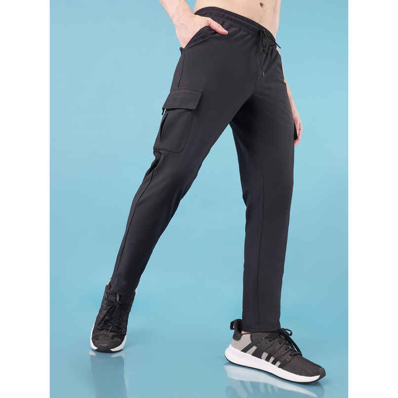 Technosport Men Poly Solid Relax Fit Sports Cargo Trackpants with DURACOOL+ | Black | XXL