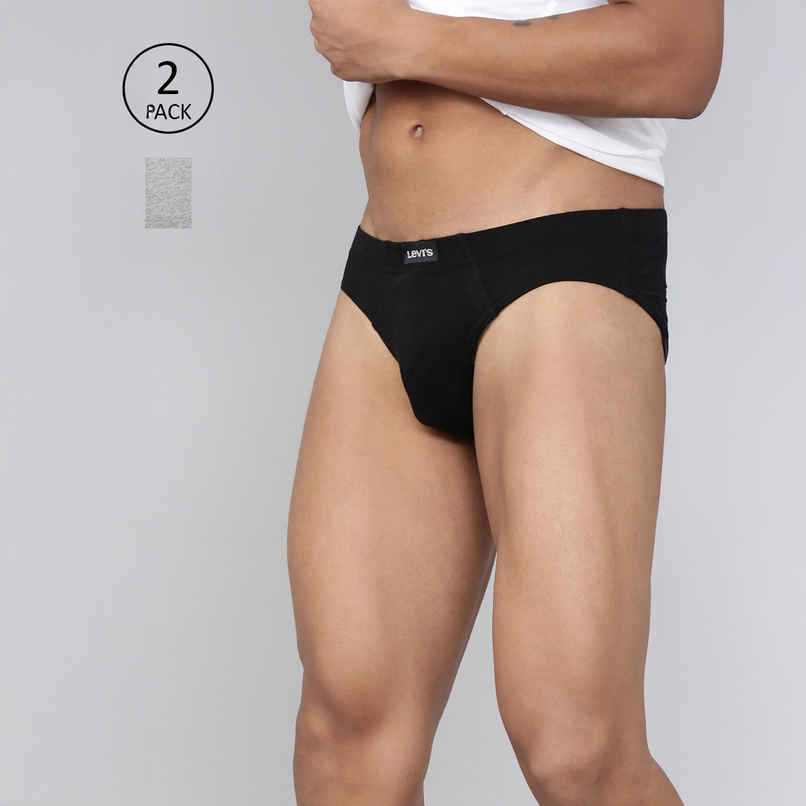 Levi's 011 Men's Comfort Brief | Contoured Double Pouch | Pack of 2 | Lt. Grey Mel,Black | S