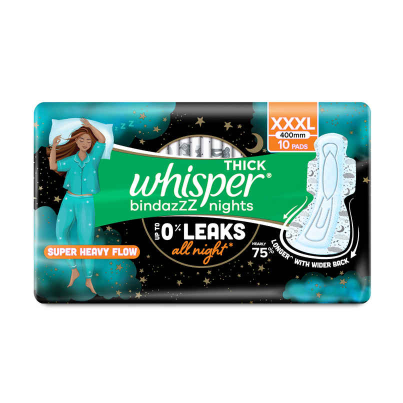 Whisper Bindazzz Nights Sanitary Pads | XXXL | 10 pcs