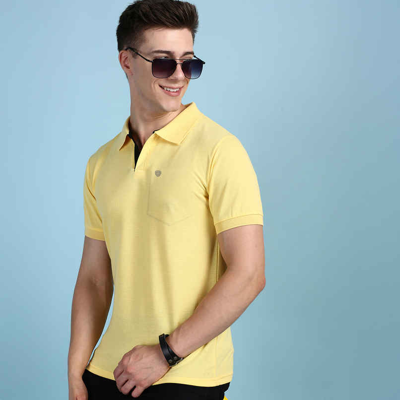 Lux Cozi Men's Solid Cotton Polo T-shirt with Pocket | Yellow - M Lux Cozi Men's Solid Cotton Polo T-shirt with Pocket | Yellow - M
