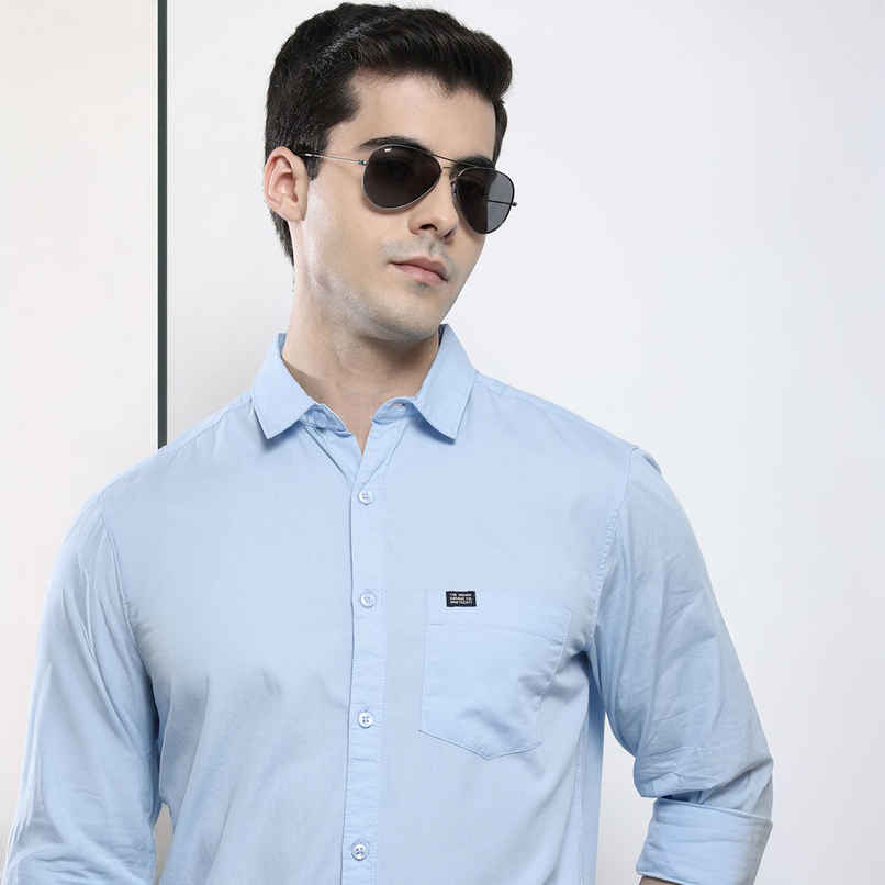 The Indian Garage Co Men's Slim Fit Solid Casual Shirt | Blue - 2XL