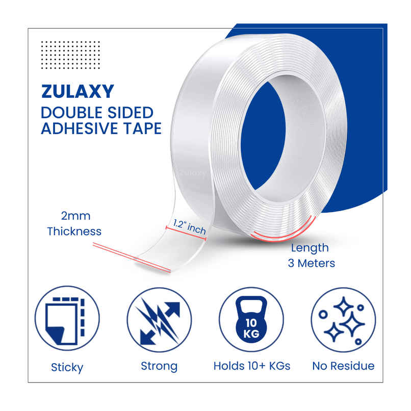 Zulaxy Transparent Double Sided Tape - Strong Adhesive for Multiple Surfaces | 3 m Zulaxy Transparent Double Sided Tape - Strong Adhesive for Multiple Surfaces | 3 m