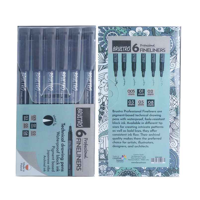 Brustro Professional Pigment Based Black Fineliner Set Of 6 Brustro Professional Pigment Based Black Fineliner Set Of 6