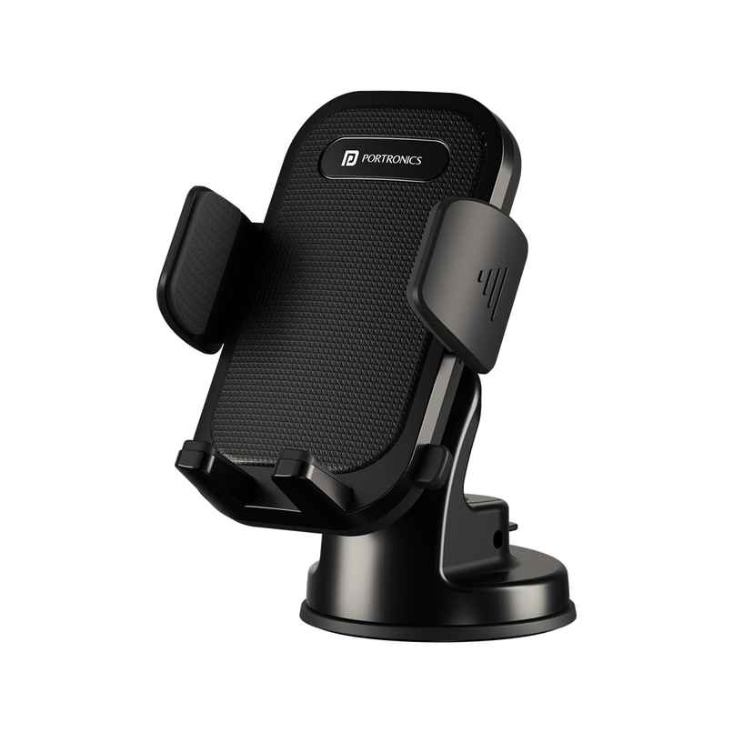 Portronics Clamp M4 Car Phone Holder Stand with 360 Degree Rotation, Strong Grip (Black)