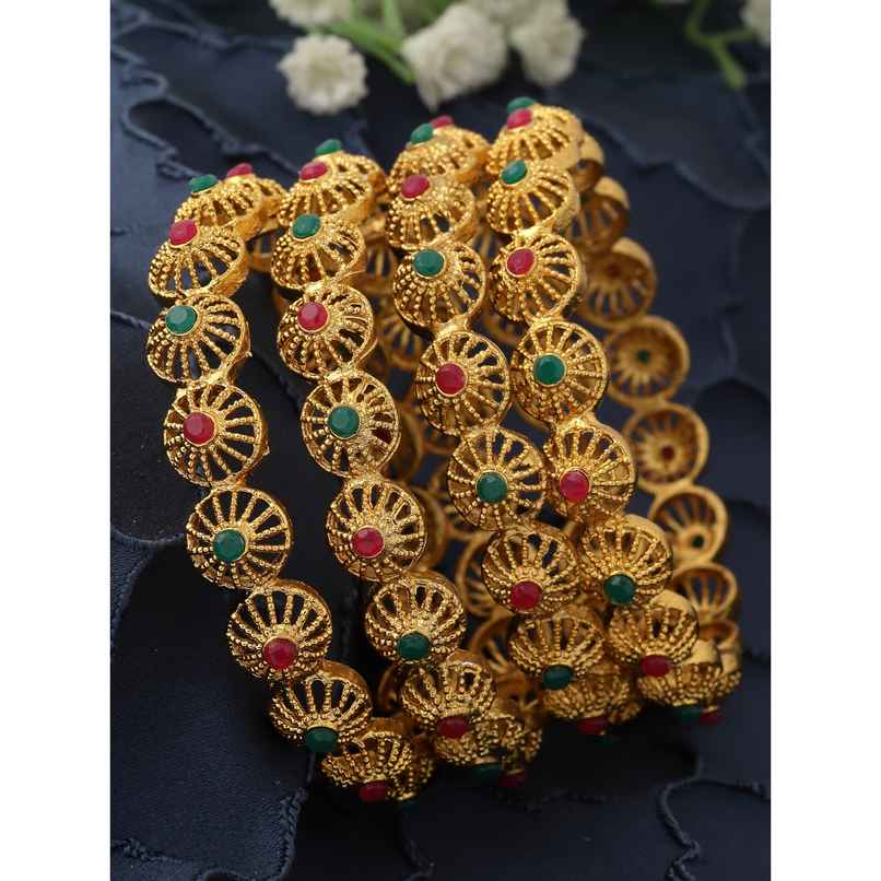 Sukkhi Classic Gold Plated Red & Green Bracelet Bangle Set Jewellery for Women & Girls - 2.8