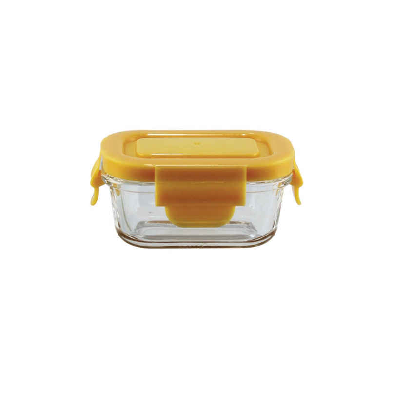 BAY6 Premium Imported Borosilicate Glass Container with Lid 120 ml - Rectangle- Yellow