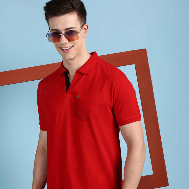 Lux Cozi Men's Solid Cotton Polo T-shirt with Pocket | Red - XL