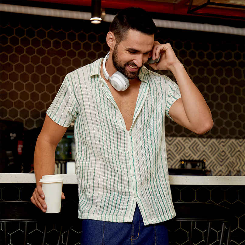 Campus Sutra Men's Unbalanced Striped Woven Shirt | White - S