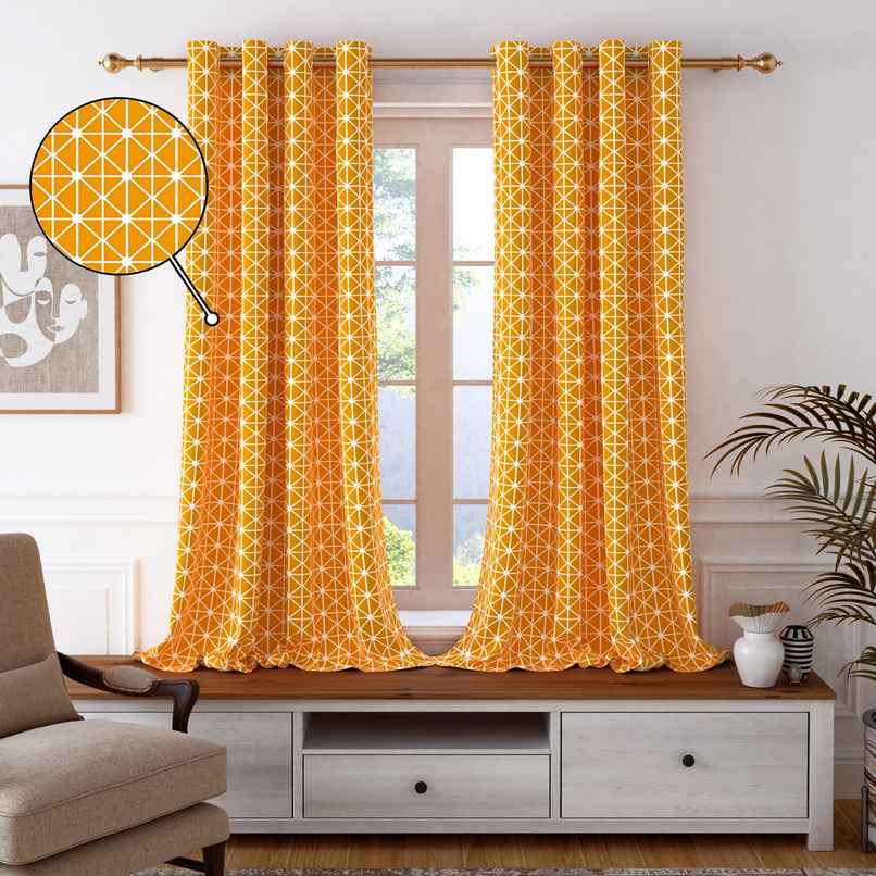 Story@Home 300 GSM 100 % Cotton Abstract 1 U Window Curtain | Orange & White