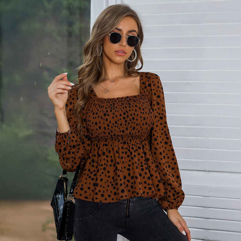 Sheetal Women's Animal Printed Square Neck Top | 5108 | Brown - M