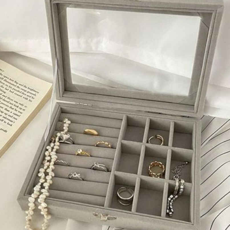 YouBella Velvet Clear Lid Jewellery Organizer Box