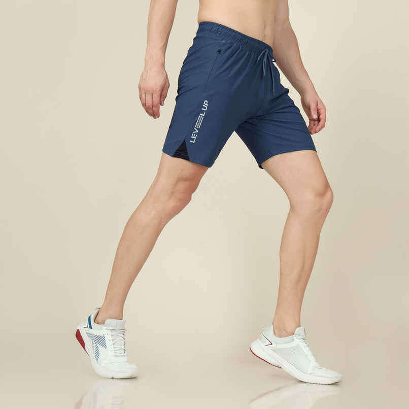 Technosport Men Poly Solid Slim Fit Sports Shorts with ELASTO LITE | Light Navy | L