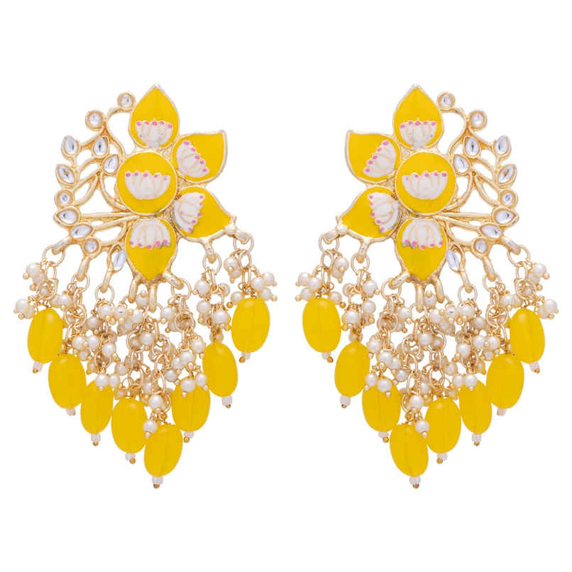 Sukkhi Classic Floral Gold Plated Meenakari Earrings For Women