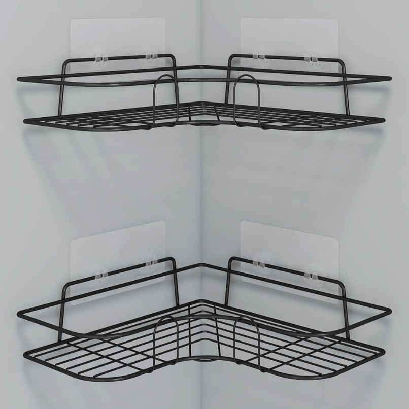 Zulaxy Self-Adhesive Wall Mount Shelf for Bathroom & Kitchen with Adhesive Stickers | Black