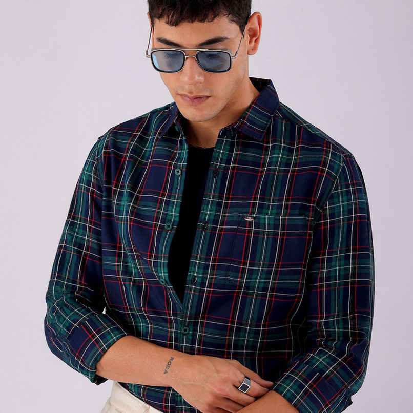 The Indian Garage Co Men's Slim Fit Checked Casual | Green | L