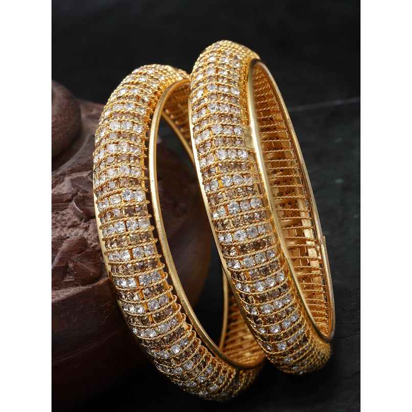 Sukkhi Gold Tone Plated White Broad Bracelet Bangle Set Jewellery for Women - 2.8