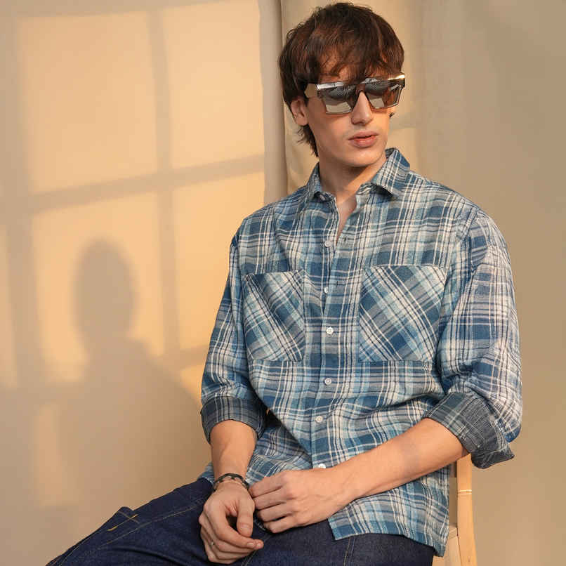 Campus Sutra Men's Tartan Plaid Shirt | Multicolour - M