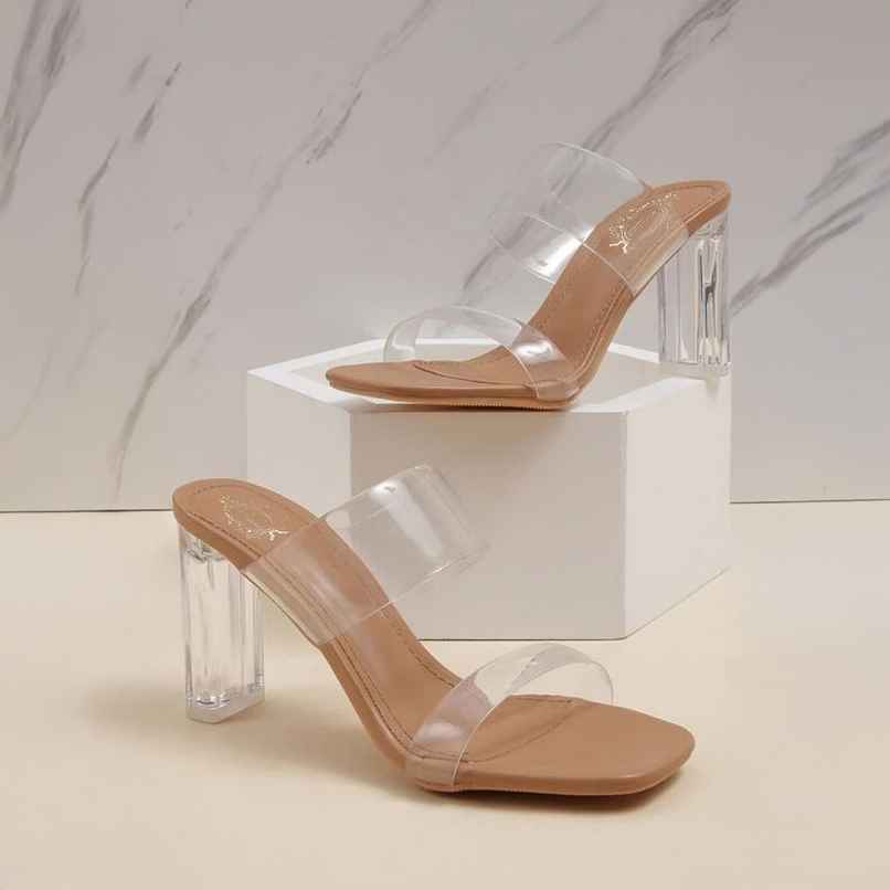 Shoetopia Stylish Trasparent Detailed Beige Block Heels For Women | UK 5
