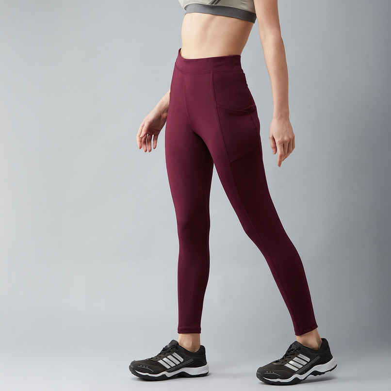 Blinkin Women's Gym Pants & Tights - Maroon | Workout | With Side Pockets | L