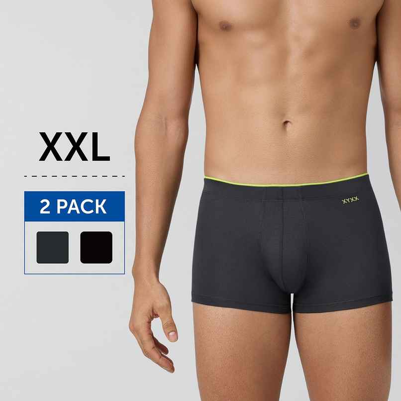 XYXX Men's Uno Modal Solid Trunks Pack of 2, Coral Grey & Black | XXL