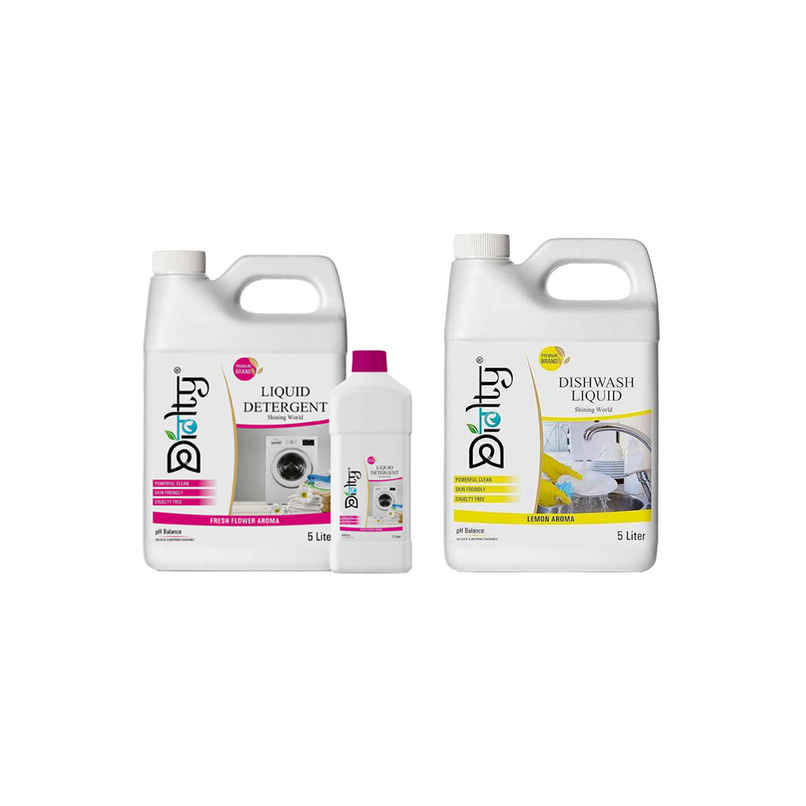 Diolty Rose Top & Front Load Washing Machine Detergent Liquid (6L) & Diolty Lemon Aroma Dishwash Liquid Gel (5L) Combo